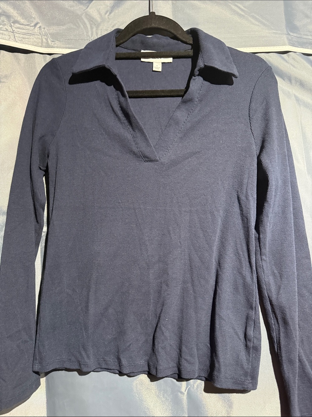 CeCe Navy Long-Sleeve V-Neck Polo Top